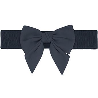Women's Bowknot Elastic Belts Dress Bow Tie Stretchy Waistband For Party Casual Navy Blue No Size