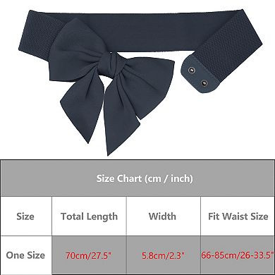 Women's Bowknot Elastic Belts Dress Bow Tie Stretchy Waistband For Party Casual Navy Blue No Size