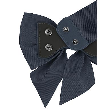 Women's Bowknot Elastic Belts Dress Bow Tie Stretchy Waistband For Party Casual Navy Blue No Size
