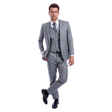 Men's Hybrid-fit 3pc Sharkskin Suit W/ Expandable Waistband