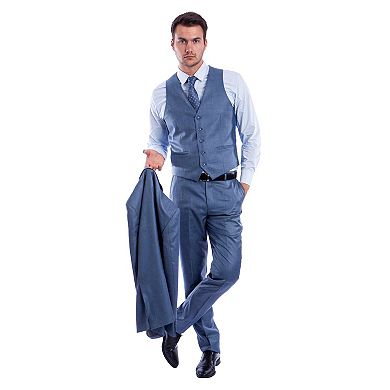 Men's Hybrid-fit 3pc Sharkskin Suit W/ Expandable Waistband
