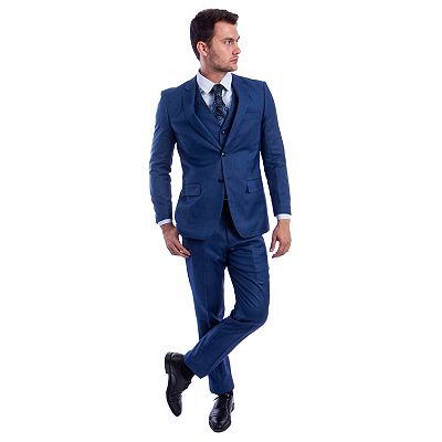 Men's Hybrid-fit 3pc Sharkskin Suit W/ Expandable Waistband