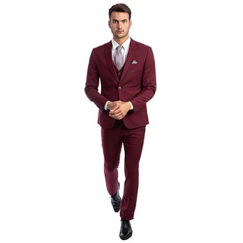 Men's Skinny-Fit Solid 3 pc Suit Set w/ Notch Lapel