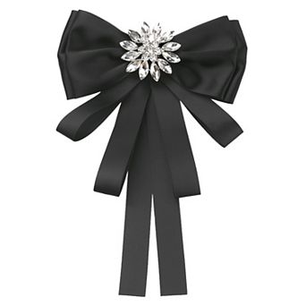 Women's Prom Bowknot Bow Tie Rhinestone Ribbon Bow Brooch For Shirt Dress
