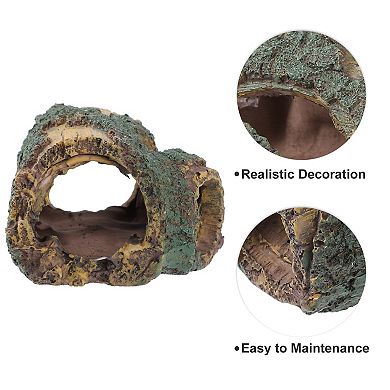 Aquarium Decorations Hollow Tree Trunk Ornament Resin Fish Accessories Brown Green 5.51"x3.74"