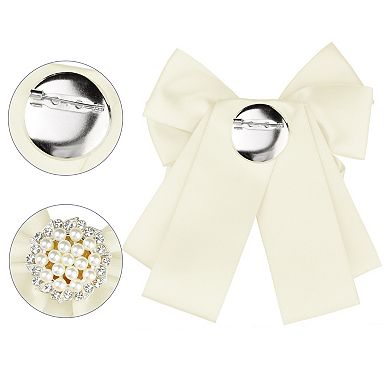 Women's Ribbon Brooch Bowknot Necktie School Uniform Pin Collar Bow Ties With Beads