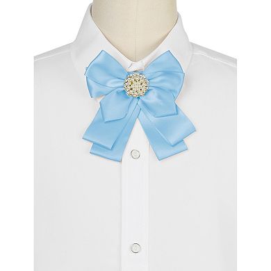 Women's Ribbon Brooch Bowknot Necktie School Uniform Pin Collar Bow Ties With Beads
