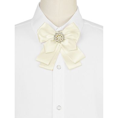 Women's Ribbon Brooch Bowknot Necktie School Uniform Pin Collar Bow Ties With Beads