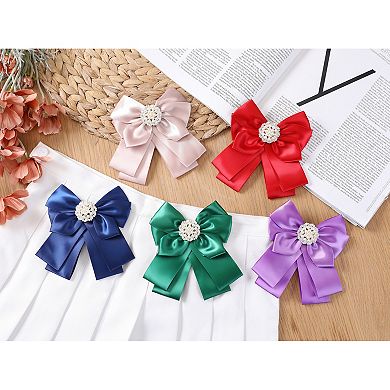 Women's Ribbon Brooch Bowknot Necktie School Uniform Pin Collar Bow Ties With Beads