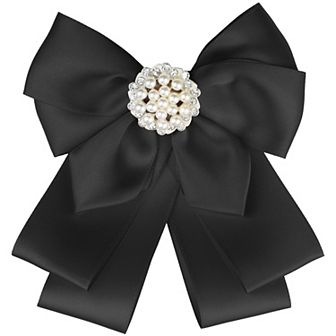 Women's Ribbon Brooch Bowknot Necktie School Uniform Pin Collar Bow Ties With Beads