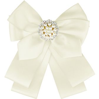 Women's Ribbon Brooch Bowknot Necktie School Uniform Pin Collar Bow Ties With Beads