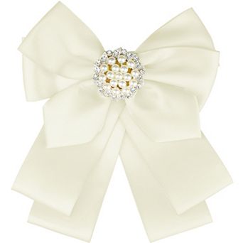 Women's Ribbon Brooch Bowknot Necktie School Uniform Pin Collar Bow Ties With Beads