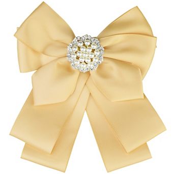 Women's Ribbon Brooch Bowknot Necktie School Uniform Pin Collar Bow Ties With Beads