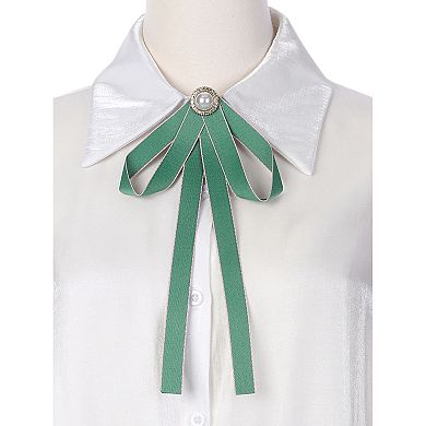 Women's Brooch Pin Bow Tie Satin Bow Brooch With Pearl For Wedding Party