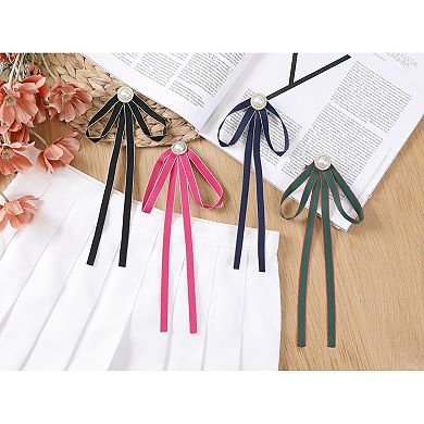 Women's Brooch Pin Bow Tie Satin Bow Brooch With Pearl For Wedding Party