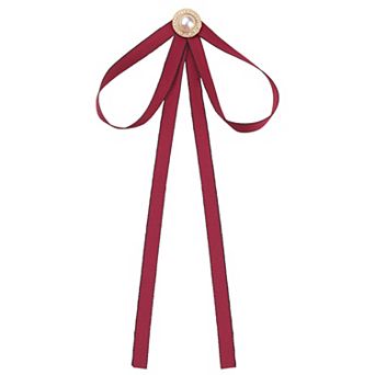 Women's Brooch Pin Bow Tie Satin Bow Brooch with Pearl for Wedding Party