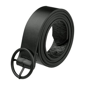 Women's Black Casual Leather Belt With Black Buckle Ladies Waist Belt For Jeans Pant