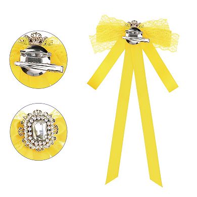 Women's Bow Brooch Long Webbing With Lace Trim Elegant Ribbon Brooch