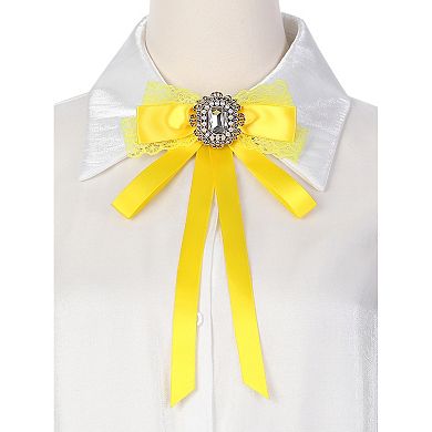 Women's Bow Brooch Long Webbing With Lace Trim Elegant Ribbon Brooch