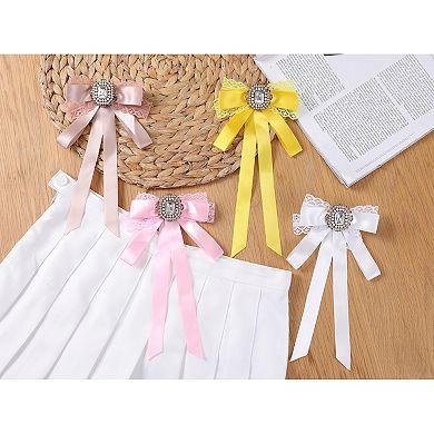 Women's Bow Brooch Long Webbing With Lace Trim Elegant Ribbon Brooch