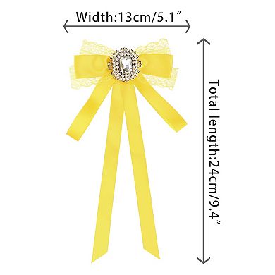 Women's Bow Brooch Long Webbing With Lace Trim Elegant Ribbon Brooch
