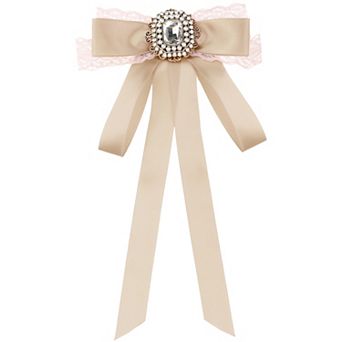 Women's Bow Brooch Long Webbing With Lace Trim Elegant Ribbon Brooch