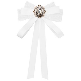 Women's Bow Brooch Long Webbing With Lace Trim Elegant Ribbon Brooch