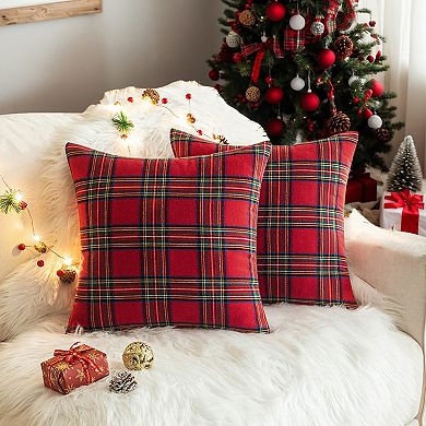 Pack Of 2 Festive Plaid Decorative Throw Pillow Covers Scottish Tartan Square Cushion Covers 20"x20"