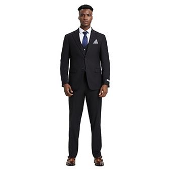 Men's Stacy Adams Hybrid-fit 3 pc Notch Lapel Suit Set, Jacket Vest And Pants