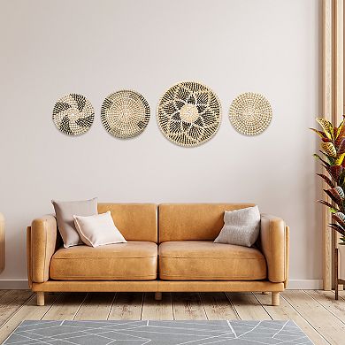 Baskets For Wall Decor, Bohemian Wall Basket Decor Set, Straw Hanging Decor, 4pcs