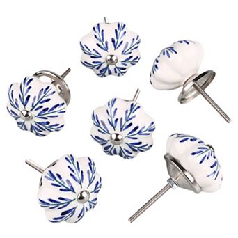 Household Hand Painted Ceramic Door Knobs Cabinet Drawer Pull Handles 6 pc