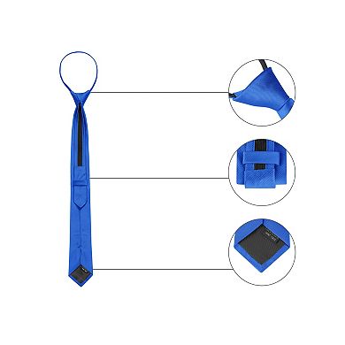 Men's Pretied Solid Color Zipper Neck Tie Adjustable Strap Skinny Tie