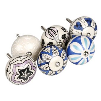 6 pc Household Hand Painted Ceramic Door Knobs Cabinet Drawer Pull Handles