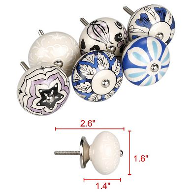 6pcs Household Hand Painted Ceramic Door Knobs Cabinet Drawer Pull Handles