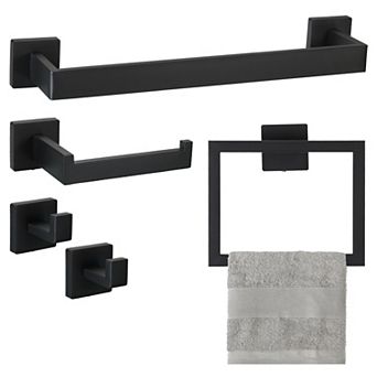 5 pc Bathroom Hardware Set, 15.7 Inch Towel Bar Set, Toilet Paper Holder, 2 Towel Hooks