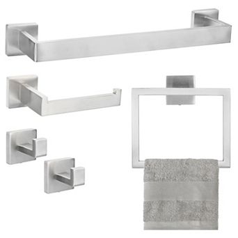 5 pc Bathroom Hardware Set, 15.7 Inch Towel Bar Set, Toilet Paper Holder, 2 Towel Hooks
