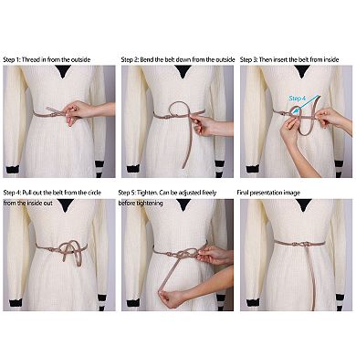 Women's Leather Skinny Belt For Dress Adjustable Knotted Thin Waist Belts For Ladies