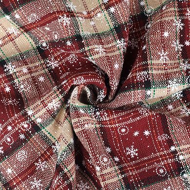 Set of 2 Festive Plaid Snowflake Throw Pillow Covers Tartan Scottish Red Pompoms 18 x 18 Inch
