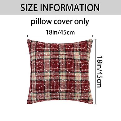 Set of 2 Festive Plaid Snowflake Throw Pillow Covers Tartan Scottish Red Pompoms 18 x 18 Inch