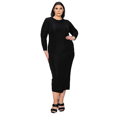 L I V D Plus Size Kylo Textured Bodycon Dress - Black