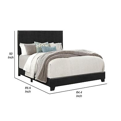 Shirin Queen Size Bed, Wood, Nailhead Trim, Upholstered Headboard, Black