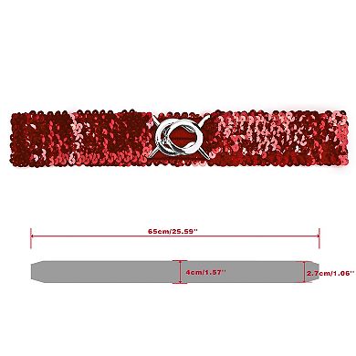 Lady Sequins Decor Metal Interlooking Buckles Elastic Waist Belt