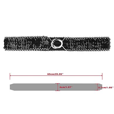Lady Sequins Decor Metal Interlooking Buckles Elastic Waist Belt