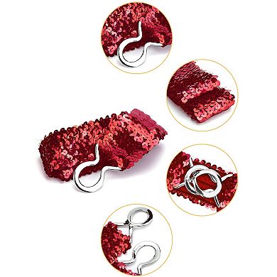 Lady Sequins Decor Metal Interlooking Buckles Elastic Waist Belt