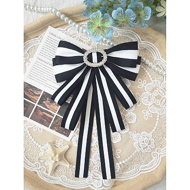 Women's Large Striped Bow Brooch Rhinestone Brooch Bows Ties