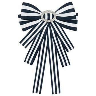 Women's Large Striped Bow Brooch Rhinestone Brooch Bows Ties