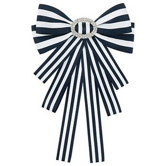Women's Large Striped Bow Brooch Rhinestone Brooch Bows Ties