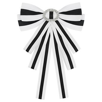 Women's Large Striped Bow Brooch Rhinestone Brooch Bows Ties