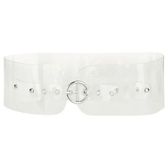 Women Clear Waist Belts, Wide Transparent Round Buckle Waistband Belt for Dress