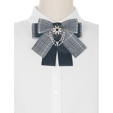 Women's Bow Brooch Plaid Faux Rhinestone Beaded Bow Ties